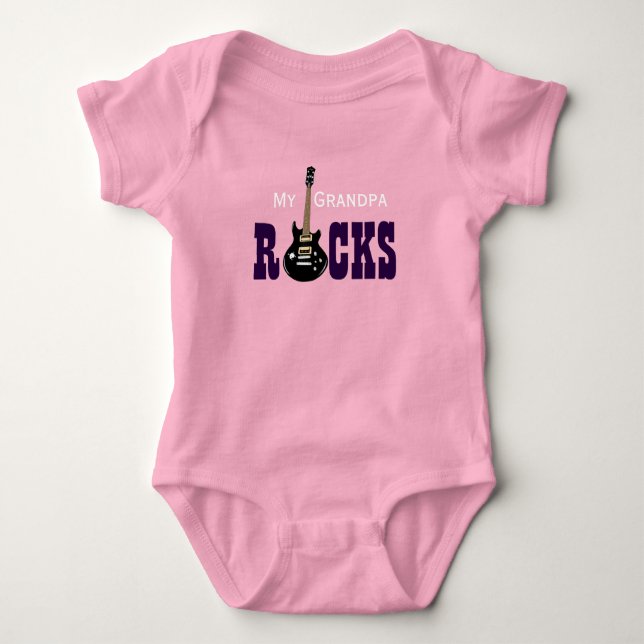 "My Grandpa Rocks!" with electric guitar Baby Bodysuit (Front)