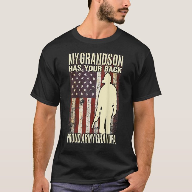 my grandson has your back - us flag proud army T-Shirt (Front)