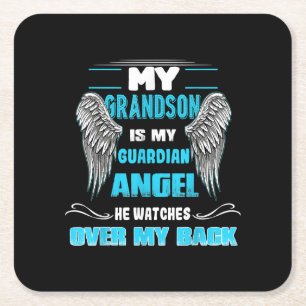 My Grandson Is My Guardian Angel Square Paper Coaster