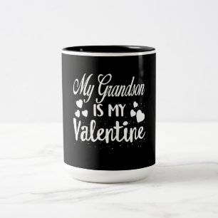 My Grandson Is My Valentine Grandma Kids Valentine Two-Tone Coffee Mug