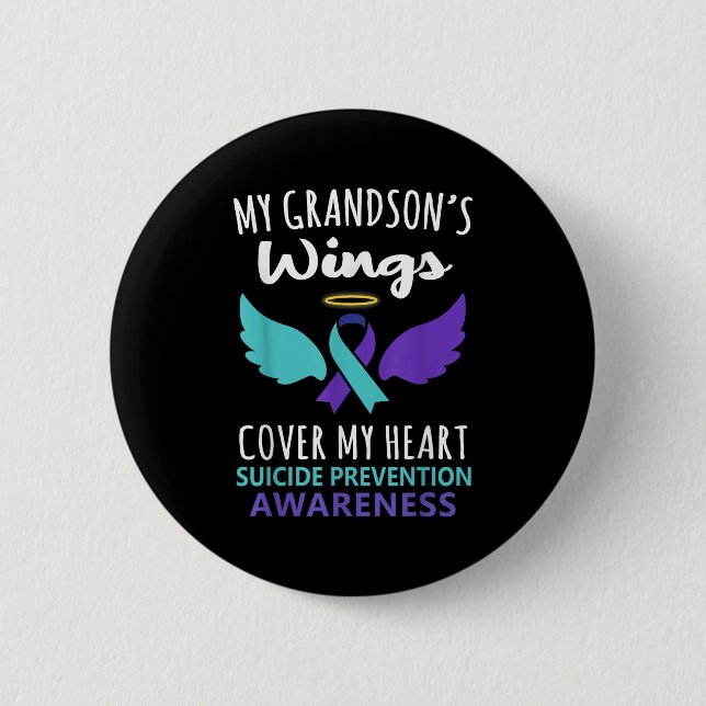 My Grandson's Wings Cover Heart Suicide Awareness  6 Cm Round Badge (Front)