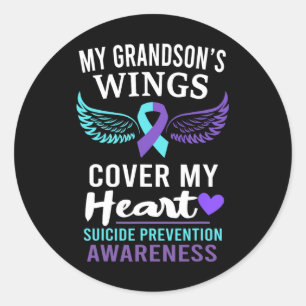 My Grandson's Wings Cover Heart Suicide Awareness Classic Round Sticker