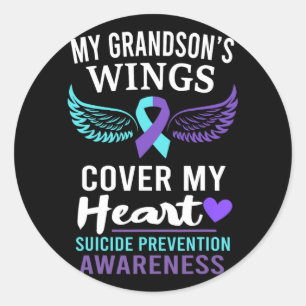 My Grandson's Wings Cover Heart Suicide Awareness Classic Round Sticker