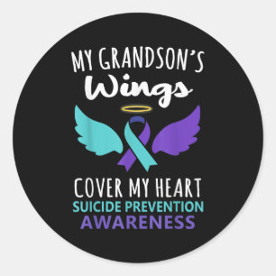 My Grandson's Wings Cover Heart Suicide Awareness  Classic Round Sticker