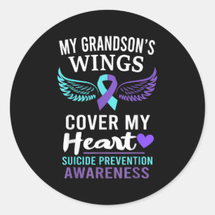 My Grandson's Wings Cover Heart Suicide Awareness  Classic Round Sticker