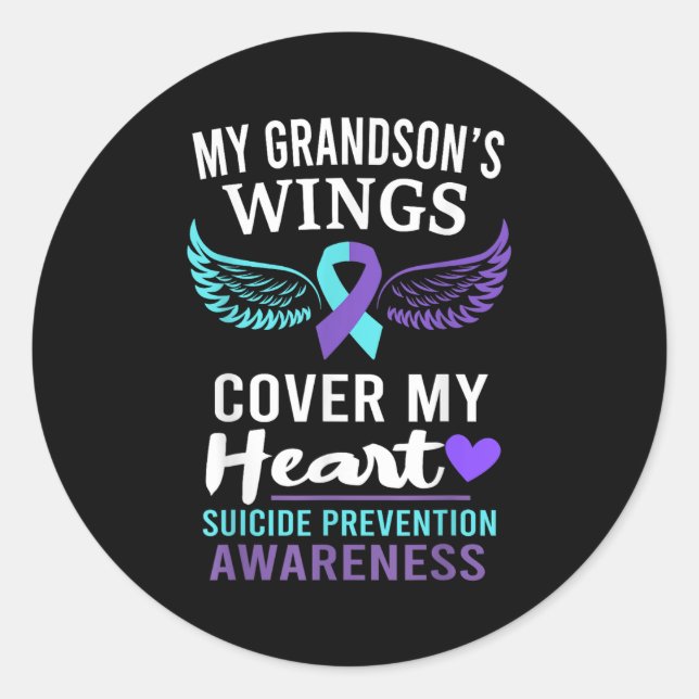My Grandson's Wings Cover Heart Suicide Awareness  Classic Round Sticker (Front)