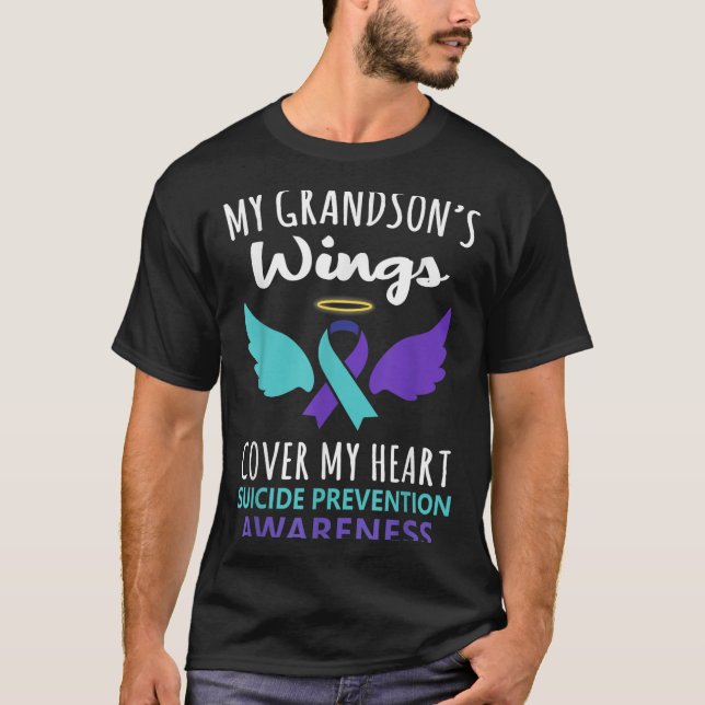 My Grandson's Wings Cover Heart Suicide Awareness  T-Shirt (Front)