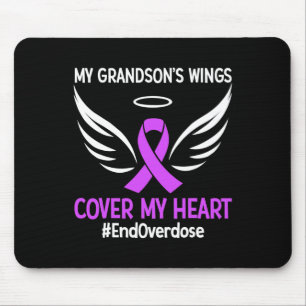 My Grandson's Wings Cover My Heart Purple Ribbon Mouse Pad