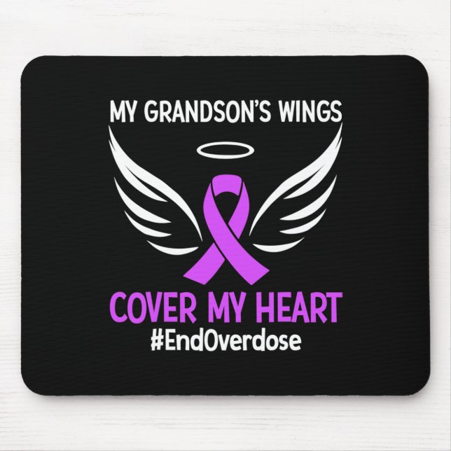 My Grandson's Wings Cover My Heart Purple Ribbon  Mouse Pad (Front)