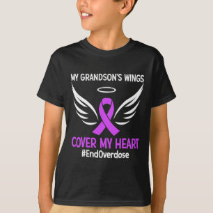 My Grandson's Wings Cover My Heart Purple Ribbon  T-Shirt
