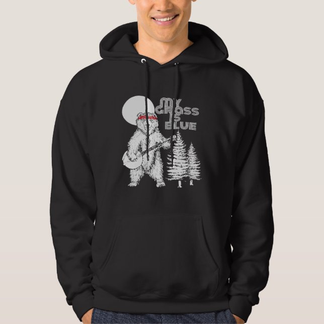 My Grass Is Blue Banjo Bear   Hippie Grizzly Hoodie (Front)
