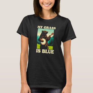 My Grass Is Blue Banjo Bear Retro Nature Graphic T-Shirt