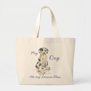 My Great Dane Ate My Lesson Plan Large Tote Bag