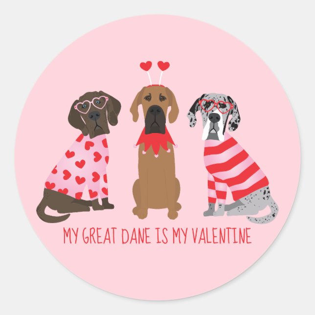 My Great Dane Is My Valentine Classic Round Sticker (Front)