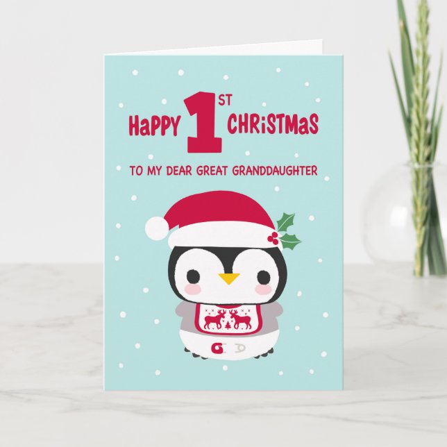 My Great Granddaughter First Christmas  Penguin Card (Front)