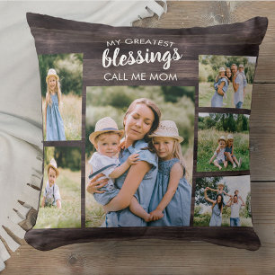 My Greatest Blessings Call me Mum 6 Photo Rustic Cushion