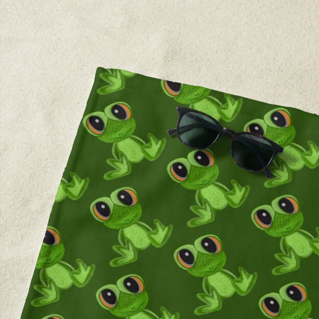 My Green Frog Friend Beach Towel (In Situ)
