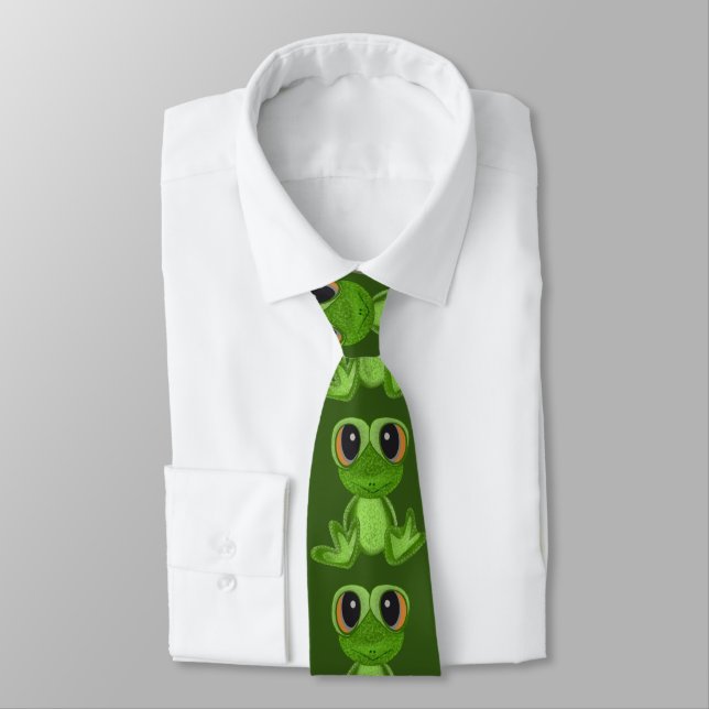 My Green Frog Friend Neck Tie (Tied)