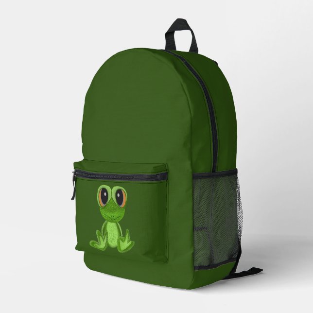My Green Frog Friend Printed Backpack (Back Corner Right)
