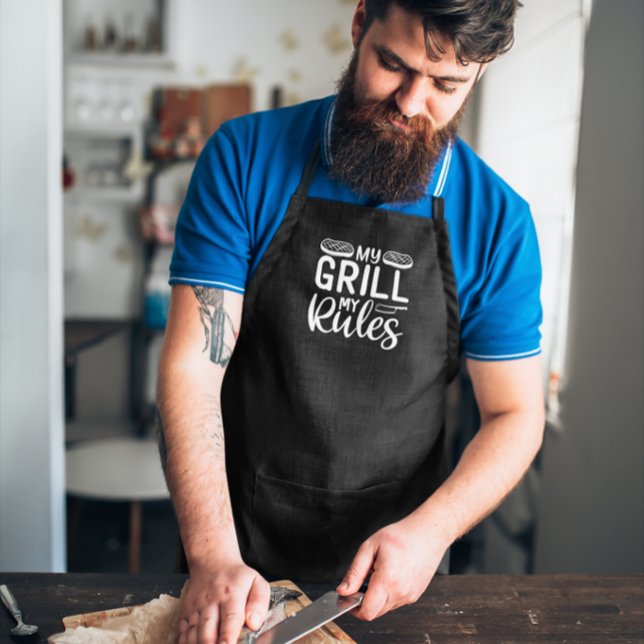 My Grill My Rules BBQ Large Black Apron (Creator Uploaded)