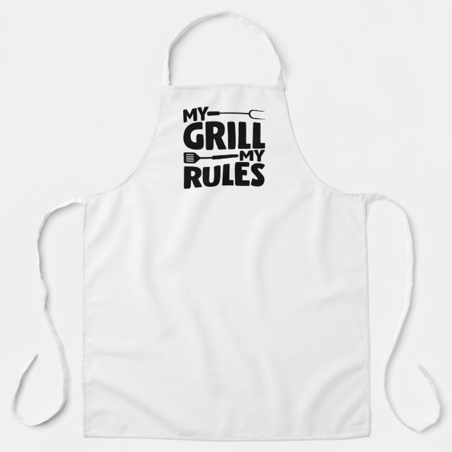 My Grill My Rules Funny BBQ Logo White Apron (Front)