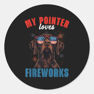 My Gsp Loves Fireworks 4th Of July Patriotic Dog L Classic Round Sticker