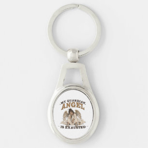 My Guardian Angel Is Exhausted Vintage Graphic Key Ring