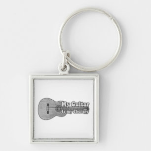 My guitar is my therapy. back and white guitar key ring