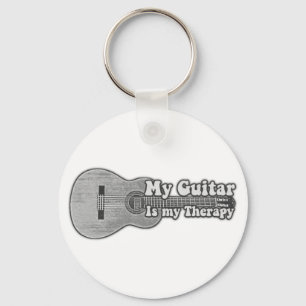 My guitar is my therapy. back and white guitar key ring