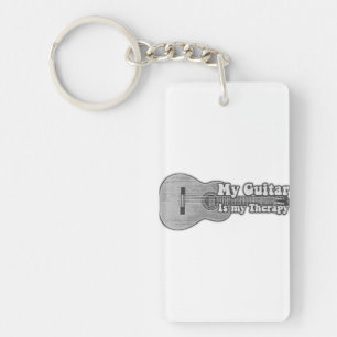 My guitar is my therapy. back and white guitar key ring
