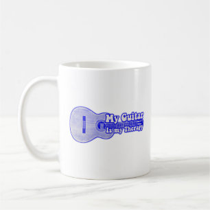 My guitar is my therapy. vintage blue guitar coffee mug
