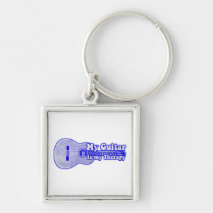 My guitar is my therapy. vintage blue guitar key ring