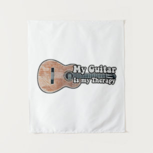 My guitar is my therapy. vintage brown guitar tapestry