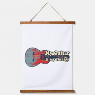 My guitar is my therapy. vintage red and blue  hanging tapestry