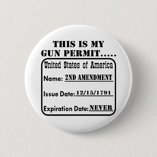 My Gun Permit Never Expires 6 Cm Round Badge (Front)