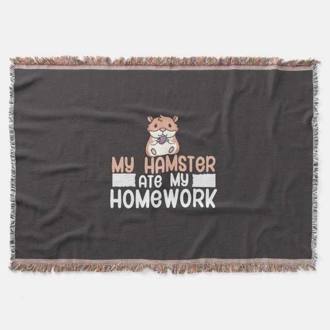 My Hamster Ate My Homework Throw Blanket (Front)