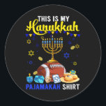 My Hanukkah Pajama Shirt Football Player Jewish Me Classic Round Sticker<br><div class="desc">My Hanukkah Pajama Shirt Football Player Jewish Menorah</div>