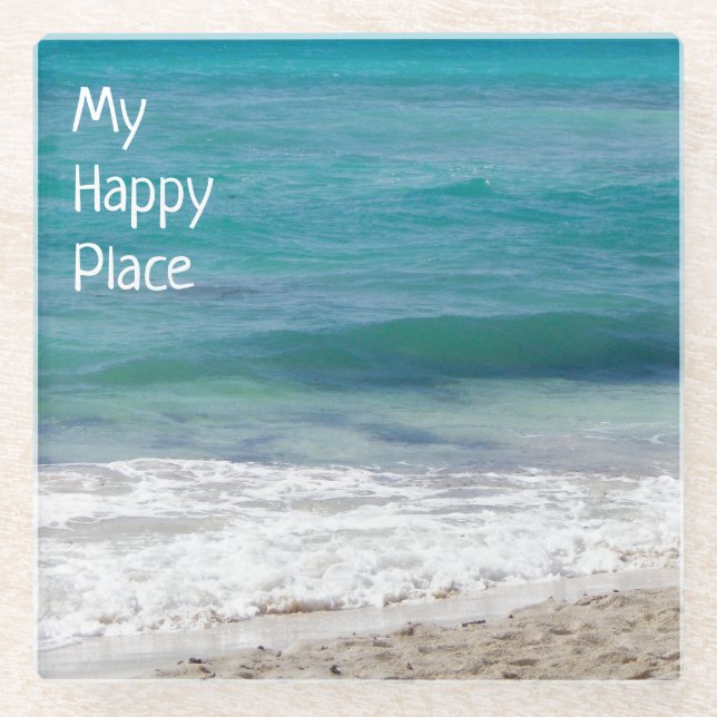 My Happy Place Caribbean Sea Glass Coaster (Front)