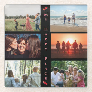 My Happy Place Customisable Family Photo 6 Picture Glass Coaster