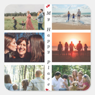 My Happy Place Customizable Family Photo 6 Picture Square Sticker
