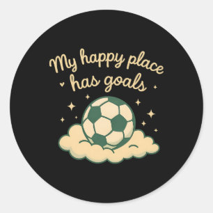 My Happy Place Has Goals Pastel Soccer Fan Cloud D Classic Round Sticker