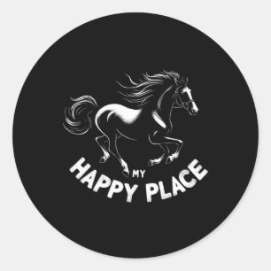 My Happy Place Horse Lover Gifts Horseback Riding  Classic Round Sticker