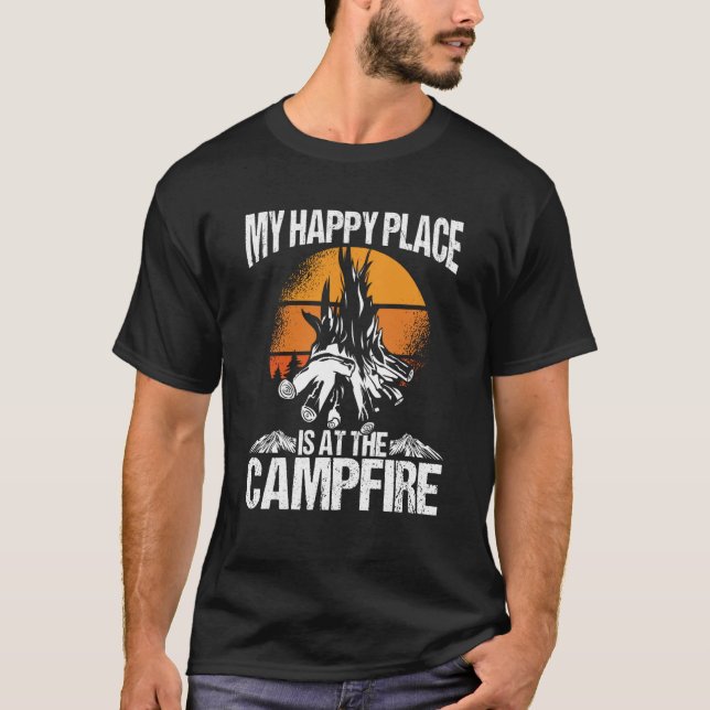 My Happy Place Is A The Campfire Camping T-Shirt (Front)