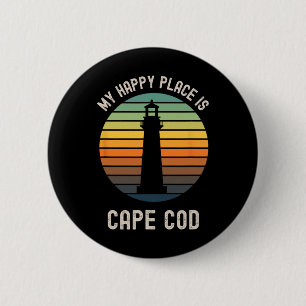 My Happy Place Is Cape Cod Machusetts Beach Vacati 6 Cm Round Badge