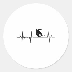 My Heart Beats For Snowboarding Snowboard Fan Ecg Classic Round Sticker
