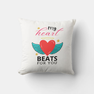 My Heart Beats For You Romantic Heart Quote T-Shir Cushion