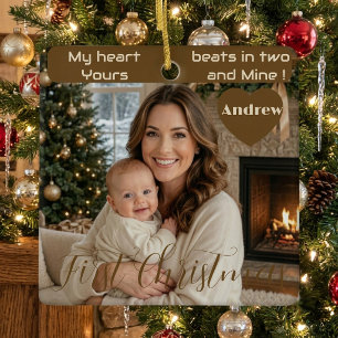 My Heart Beats in Two   Baby's First Christmas Mum Ceramic Ornament