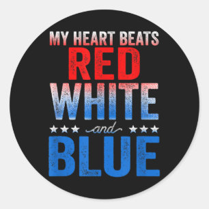 My Heart Beats Red White And Blue American Flag Classic Round Sticker