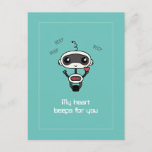 "My Heart Beeps for You" Cute Postcard