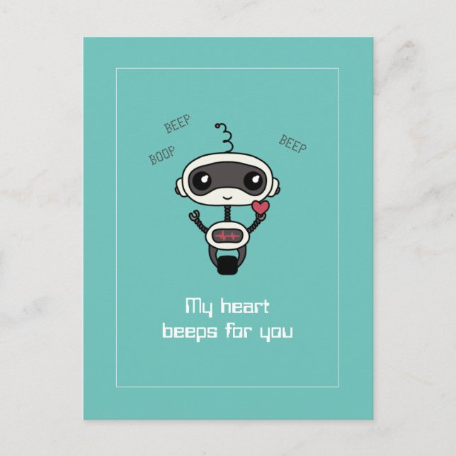 "My Heart Beeps for You" Cute Postcard (Front)